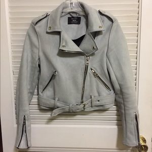 Faux Suede Biker Jacket with Belt